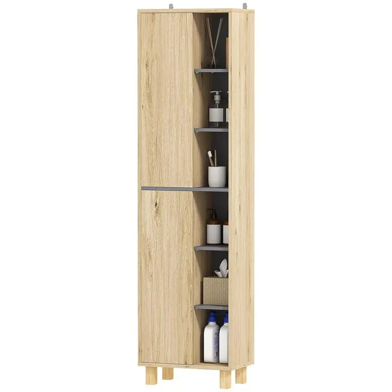 Bathroom Tall Cabinet, Natural Wood