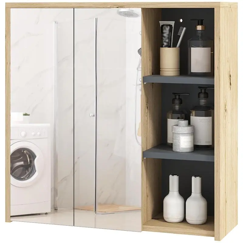 Bathroom Mirror Cabinet with 3 Open Shelves, 60 x 20 x 60 cm