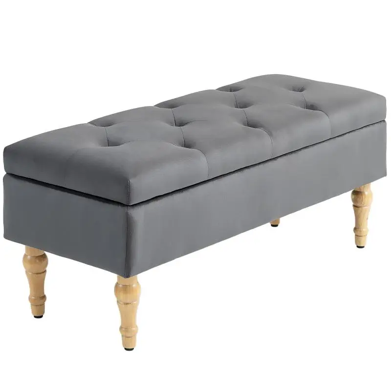 Storage Bench with Tufted Lid and Wooden Legs, 102 cm