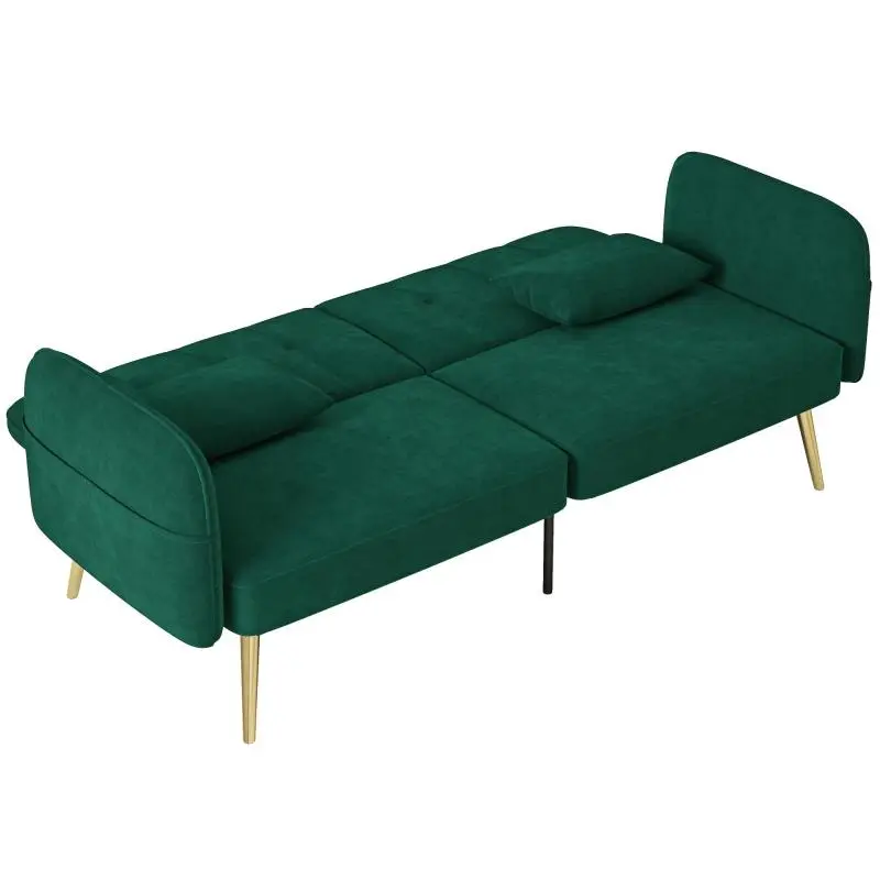 2-Seater Click-Clack Sofa Bed in Dark Green Velvet