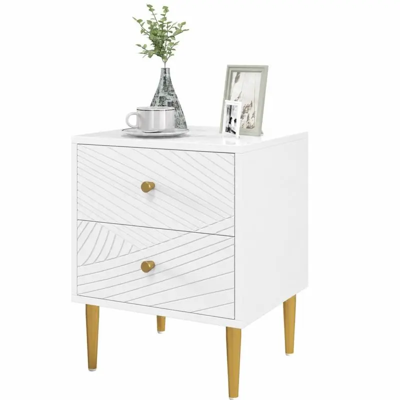 Bedside Table with 2 Drawers, White