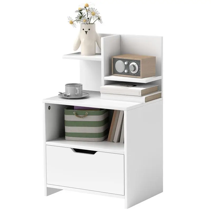 Bedside Table with Drawer and Open Compartment, 45 x 35 x 73 cm