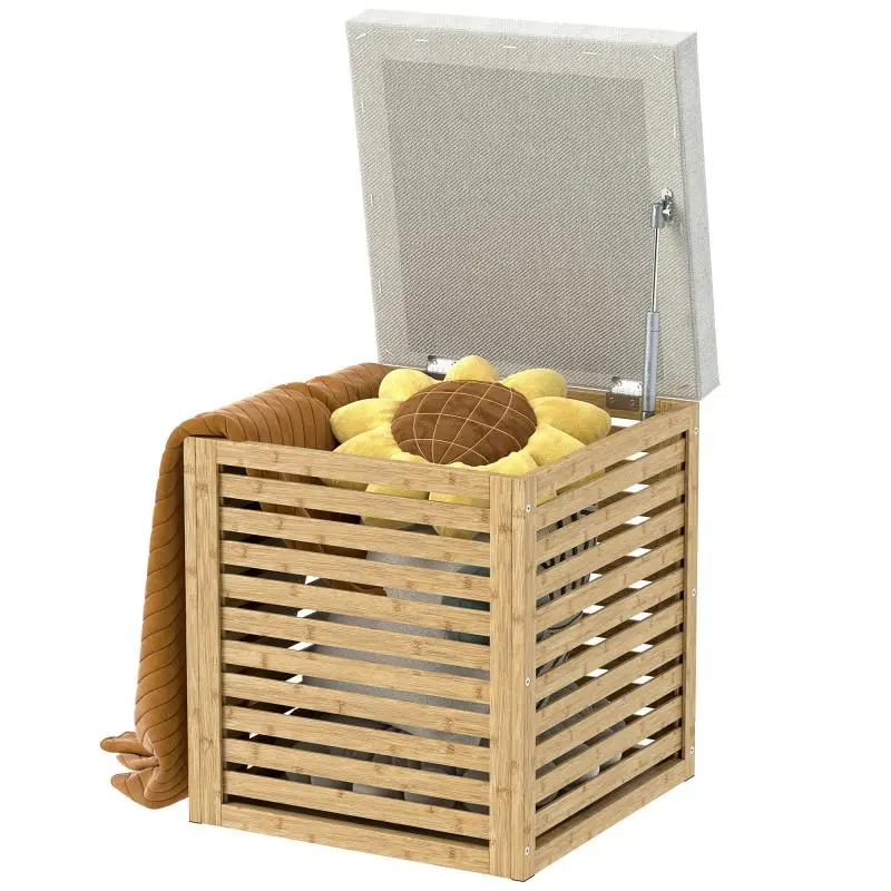Storage Ottoman with Bamboo Frame, 40 x 40 x 47 cm