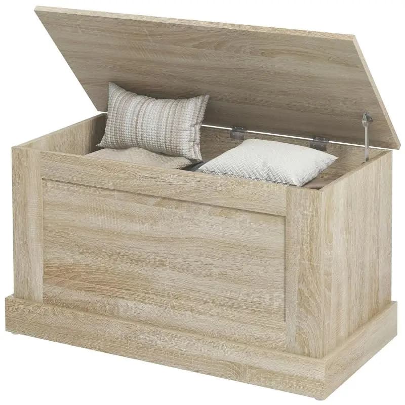 Wooden Storage Chest with Safety Hinge, 80 x 40 x 45 cm