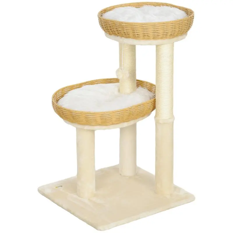 Cat Climbing Tree with Two Rattan Beds