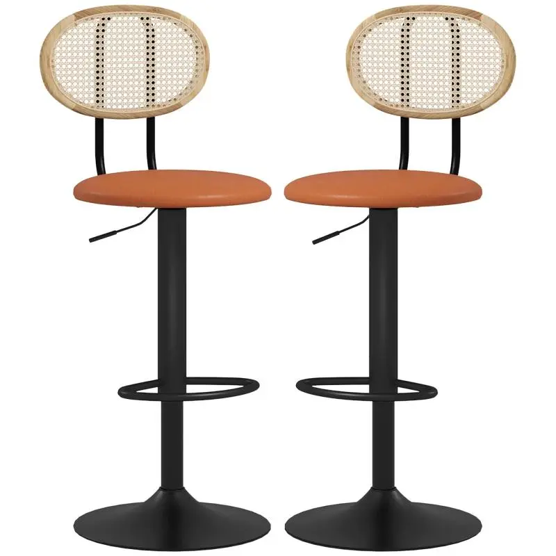 Set of 2 Height-Adjustable Bar Stools, Brown