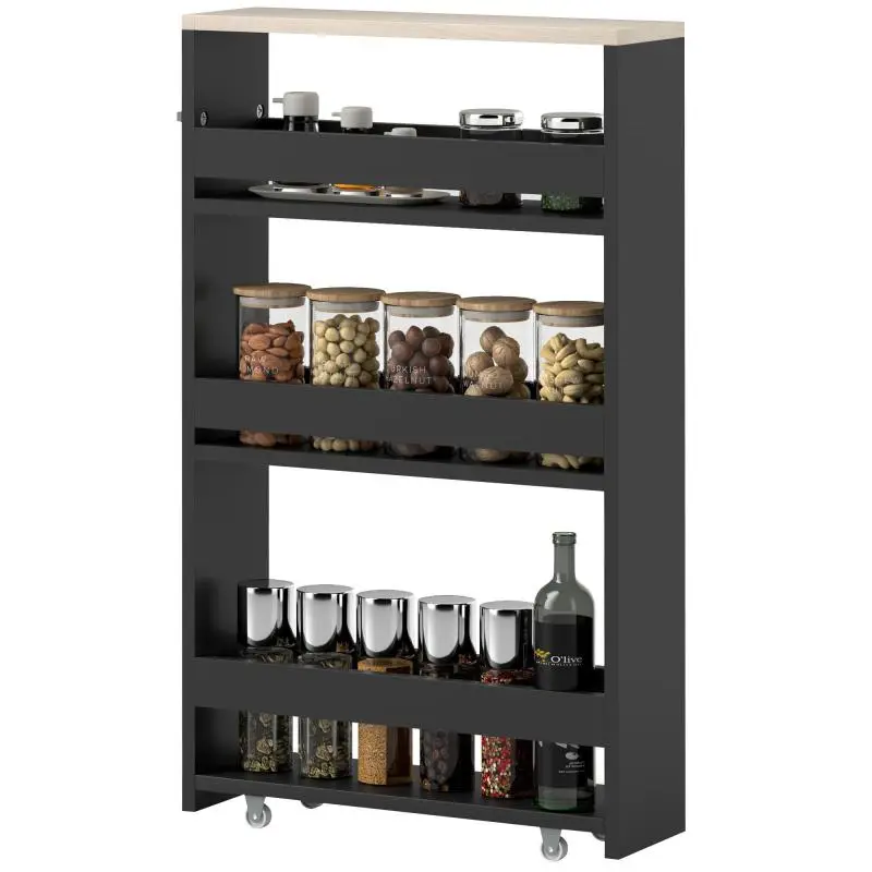 3-Tier Storage Trolley with Handle, Black