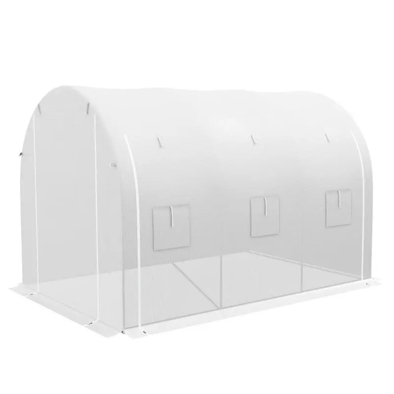 6 m2 garden greenhouse, dimensions 3 x 2 m, with 1 door + 2 roll-up zipped side panels, 6 windows, White