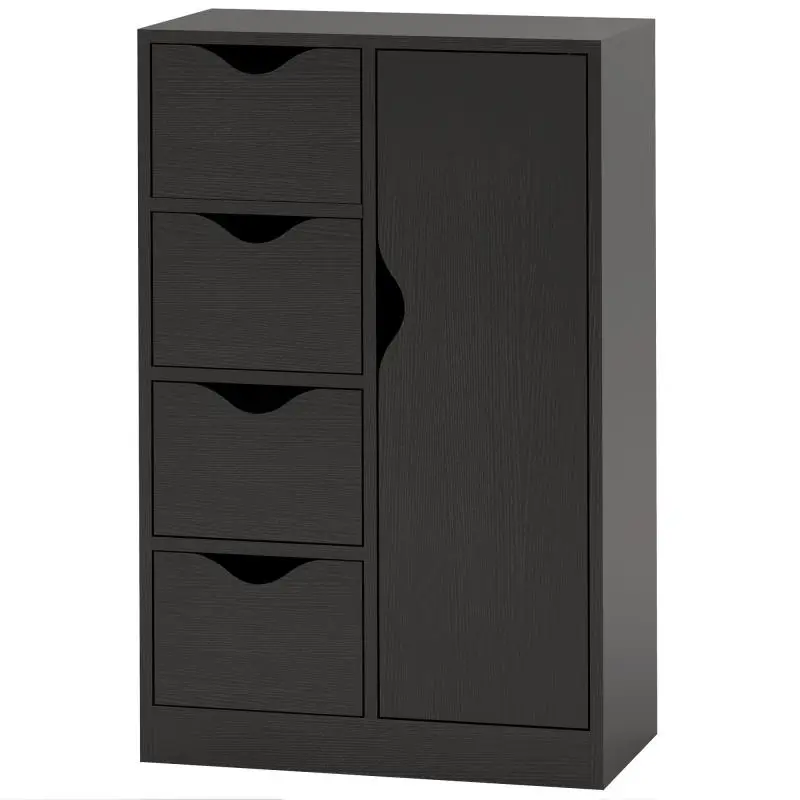 Black Storage Cabinet with 1 Cupboard and 4 Drawers