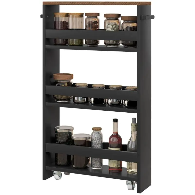 Storage cart on casters with 3 storage tiers and a handle, dim. 51.5W x 13D x 80H cm
