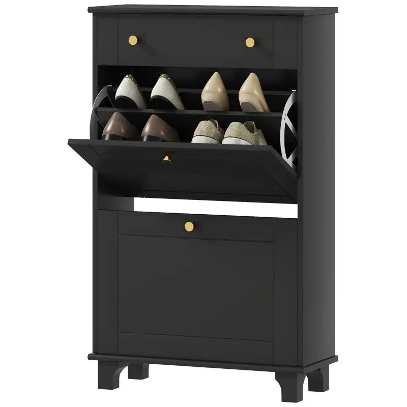 Narrow Shoe Cabinet with Tilt-Out Drawers, 60 cm