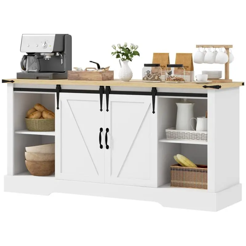 White and Oak Effect Sideboard with Sliding Doors, 150 cm