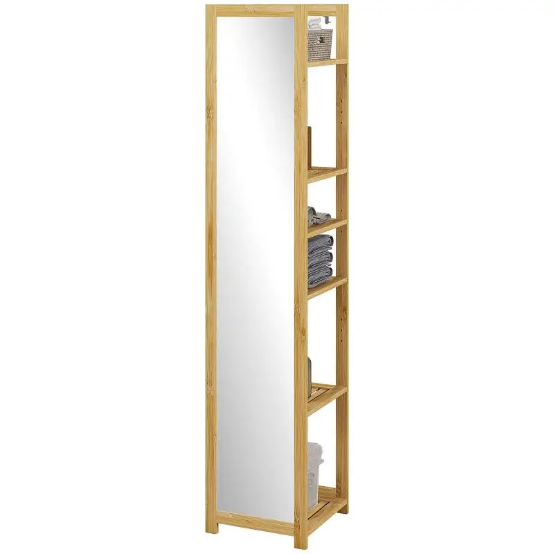 Bamboo Bathroom Tall Cabinet with Mirror, 168 cm