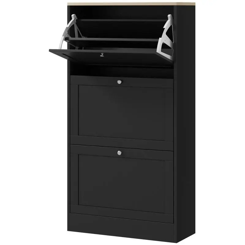 Shoe Cabinet with 3 Drop-Down Doors, 60 x 23.5 x 115 cm