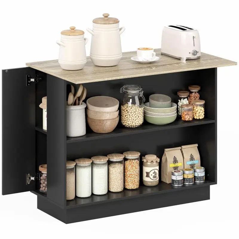 Kitchen Island Cart with Storage and Wood-Effect Top