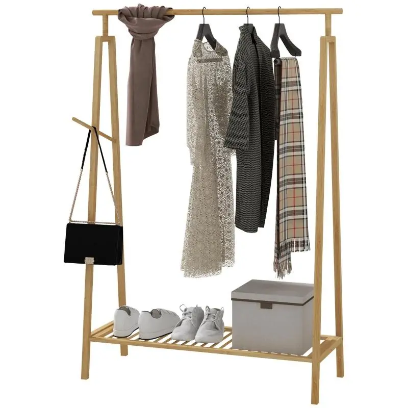 Bamboo Garment Rack with Shoe Shelf, 110 × 42 × 152 cm