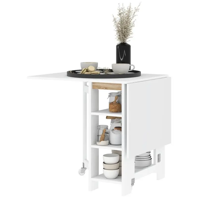 Folding Dining Table with 2 Drop Leaves and Shelves