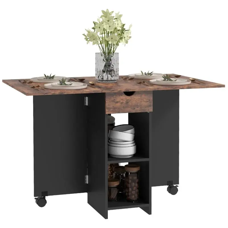 Folding Dining Table with 2 Drop Leaves, 120 × 72 × 75 cm