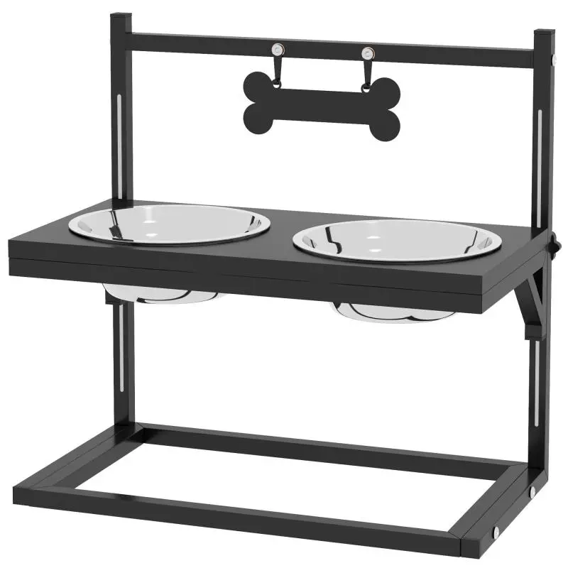 Height-Adjustable Dog Bowl Stand with 2 Bowls