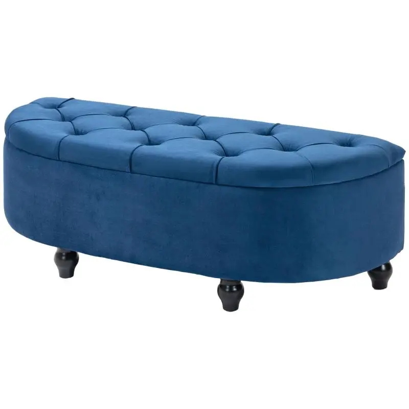 Semi-Circular Storage Ottoman, Blue Velvet