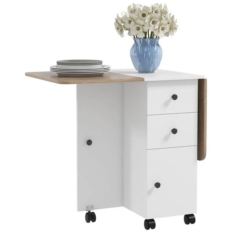 Folding Dining Table with Drawers and Cupboard