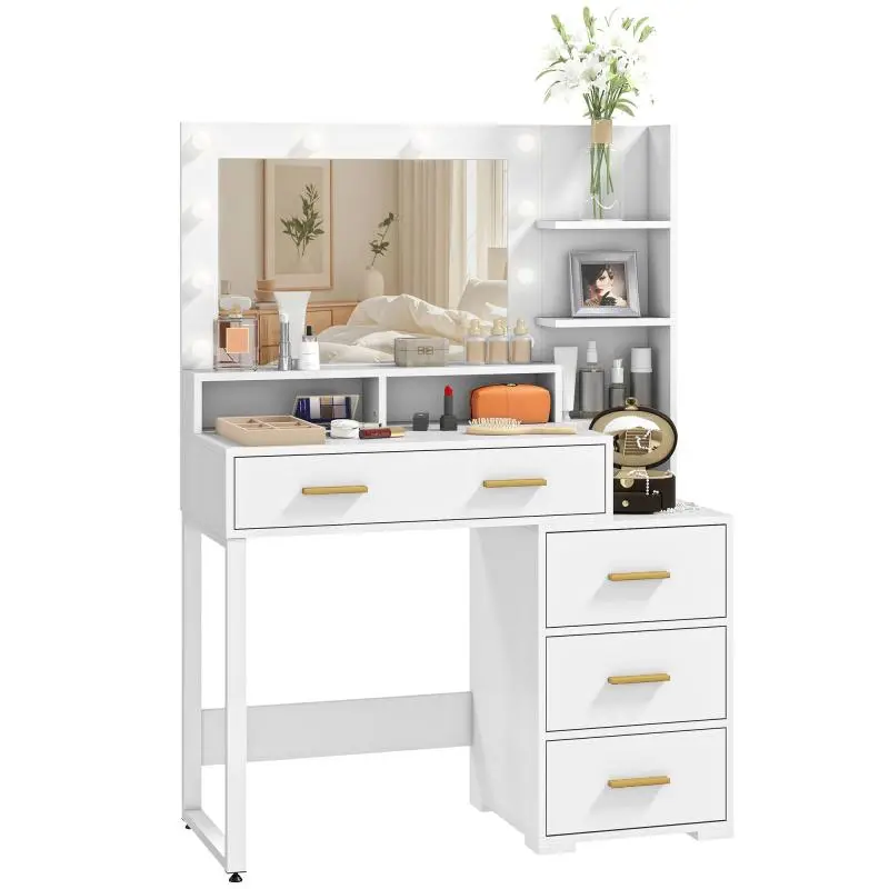Dressing Table With Mirror and 9 LED Lights, 100 × 40 × 138 cm