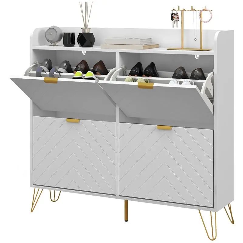 4-Compartment Shoe Cabinet with Adjustable Shelf