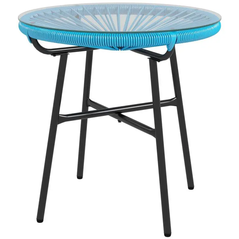 Round Garden Coffee Table with Tempered Glass Top