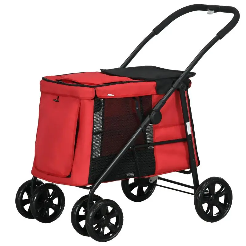 Foldable Pet Stroller with Cushion and Brakes