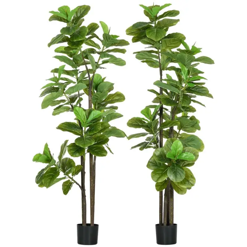 Set of 2 Artificial Fiddle-Leaf Fig Trees, 180 cm