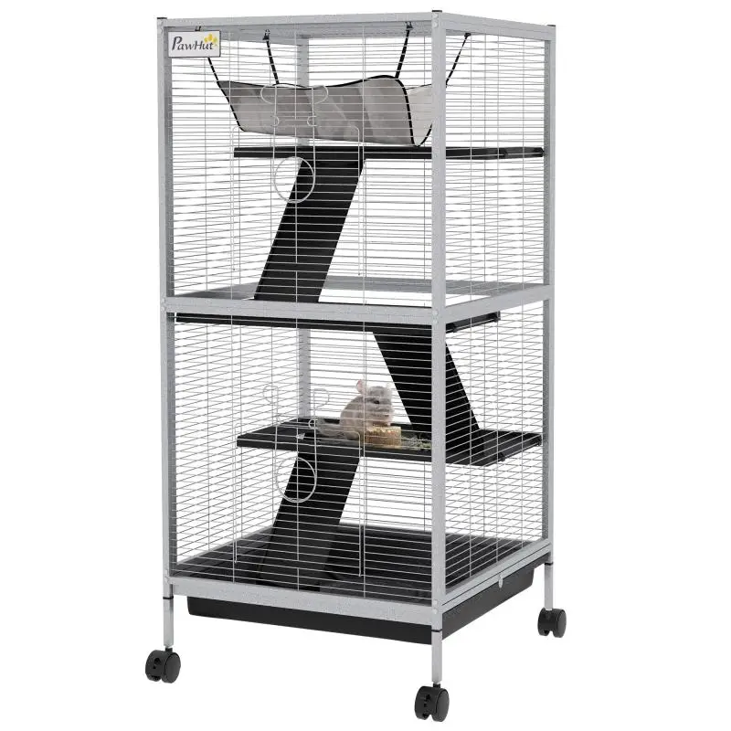 4-Level Small Animal Cage with Wheels and Hammock