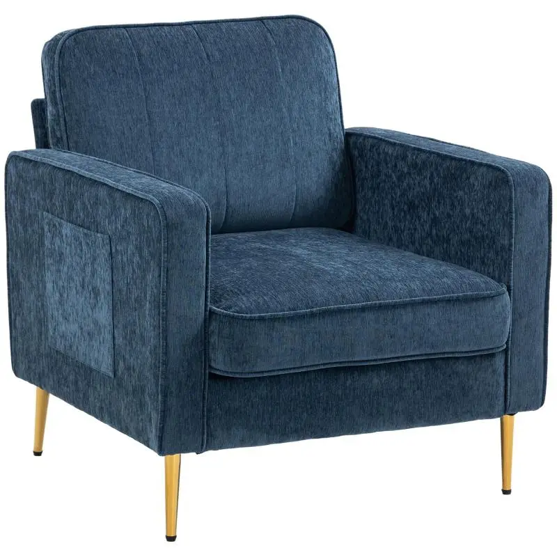 Fabric Armchair with Steel Legs, Blue