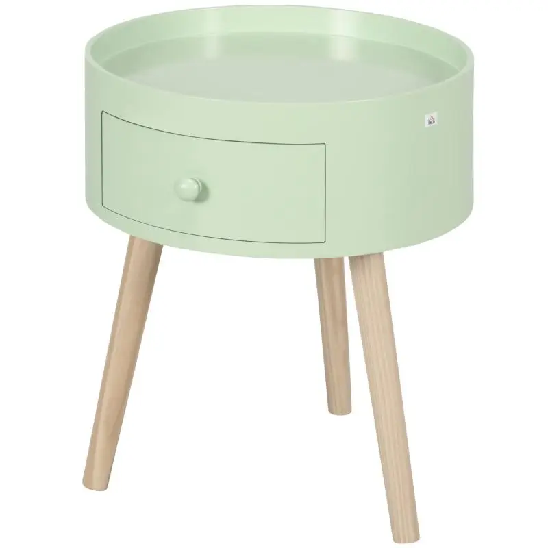 Round Side Table with Drawer, Green
