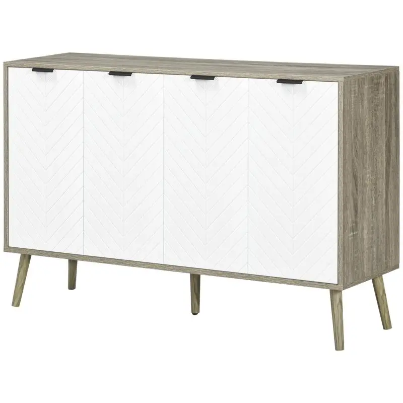 Low Sideboard with 4 Doors, 120 cm, White and Grey