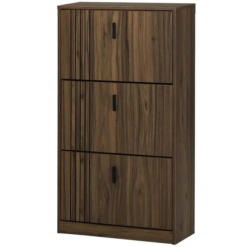 Shoe Cabinet with 3 Drop-down Doors, 18 pairs Capacity, Large size, for Entryway, Hallway, Living Room, 63 x 24 x 117 cm, Dark Walnut