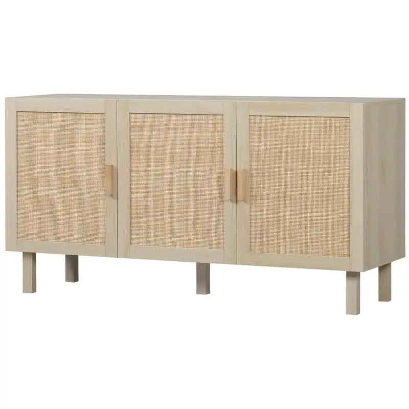 3-Door Storage Sideboard with Adjustable Shelf, Cane Effect