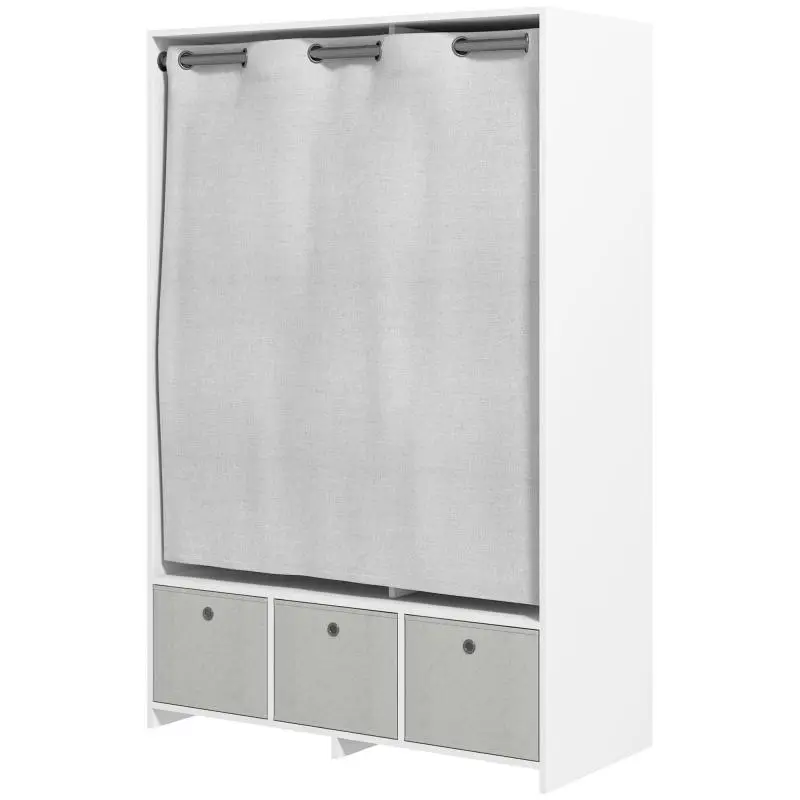 Wardrobe Storage Unit with Hanging Rail and Curtains