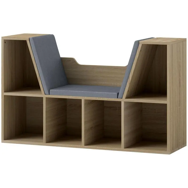 Bookshelf Bench with 6 Shelves and 3 Cushions