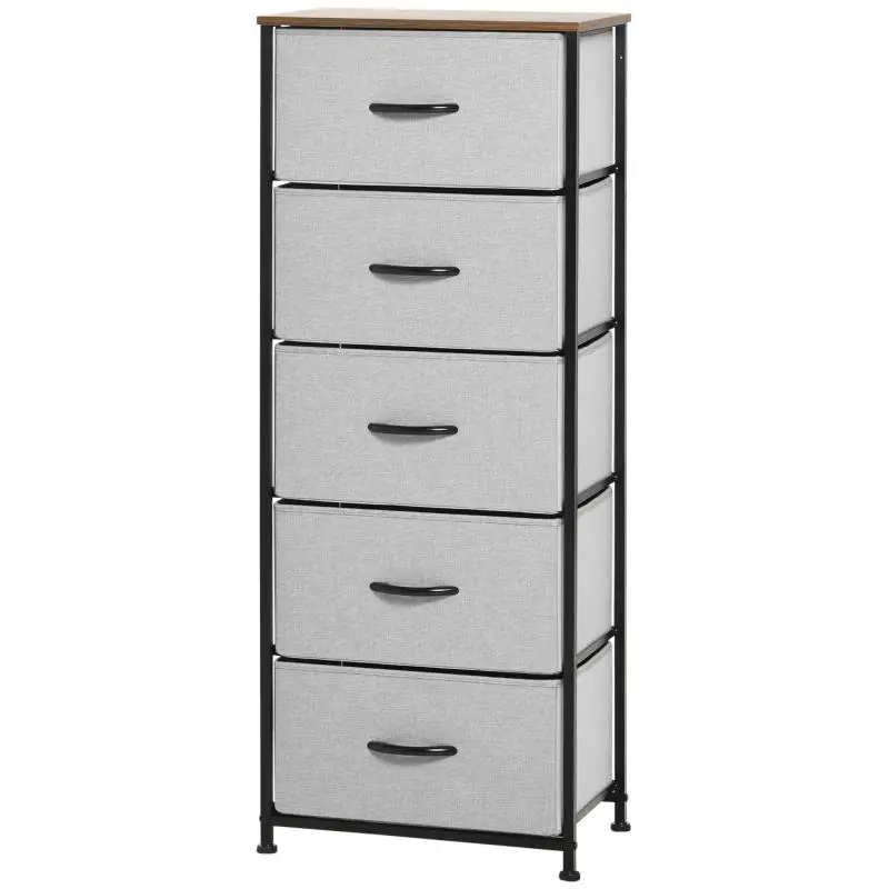 5-Drawer Storage Unit with Fabric Drawers, Grey