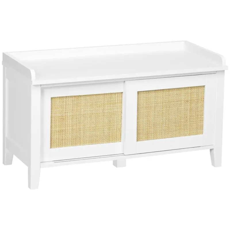 White Shoe Storage Bench with Sliding Doors