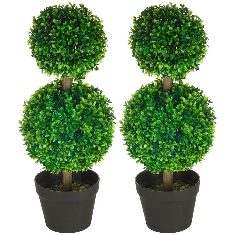 Set of 2 Artificial Boxwood Trees, 60 cm