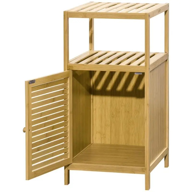 Bamboo Bathroom Storage Unit with 2 Shelves and Cupboard