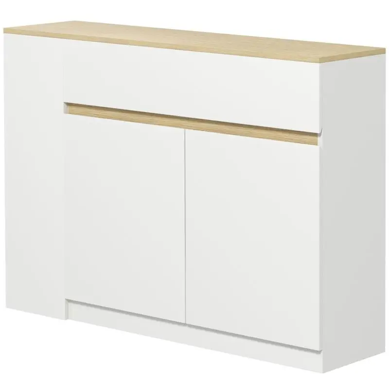 White sideboard/storage unit with 2 drawers, 3 open shelves, and a 2-door cabinet (110 x 29.5 x 82 cm)