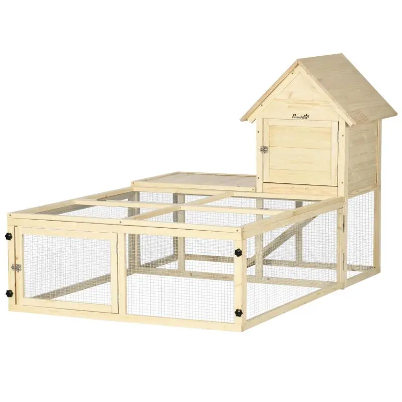 Wooden rabbit hutch, animal enclosure, 2-level rabbit villa with running area, ramp, and lockable doors