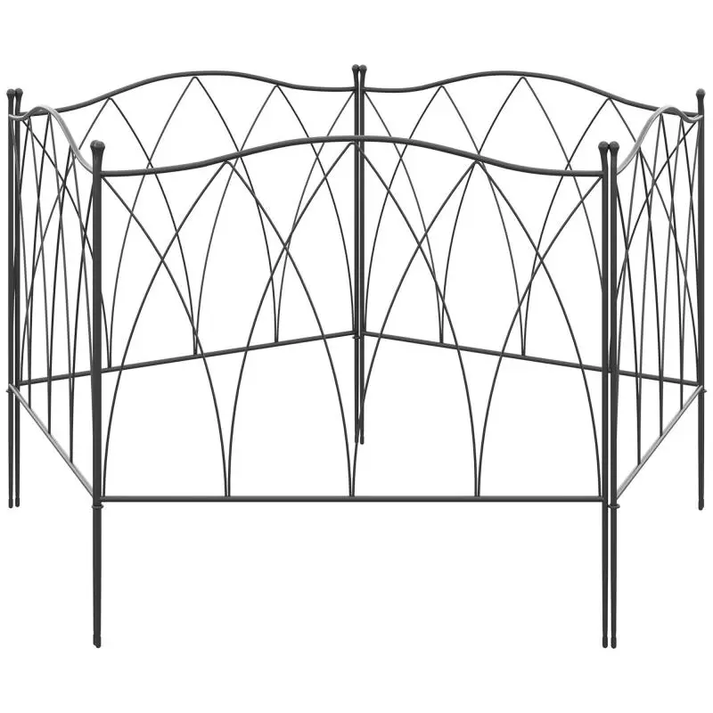 Set of 5 Black Metal Garden Fence Panels