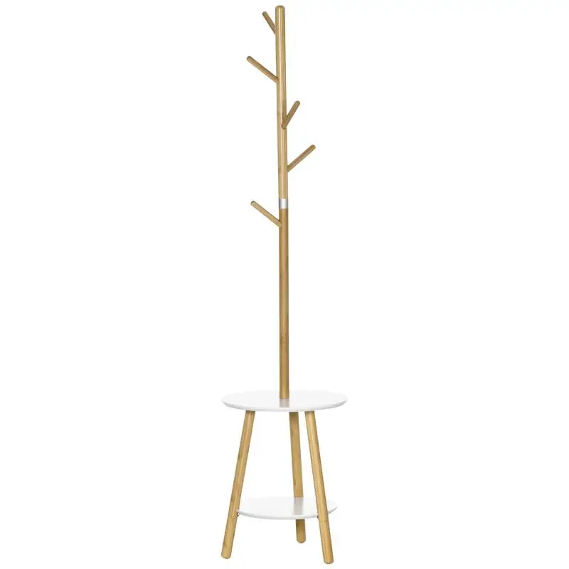 Freestanding Coat Rack with 5 Hooks and 2 Shelves