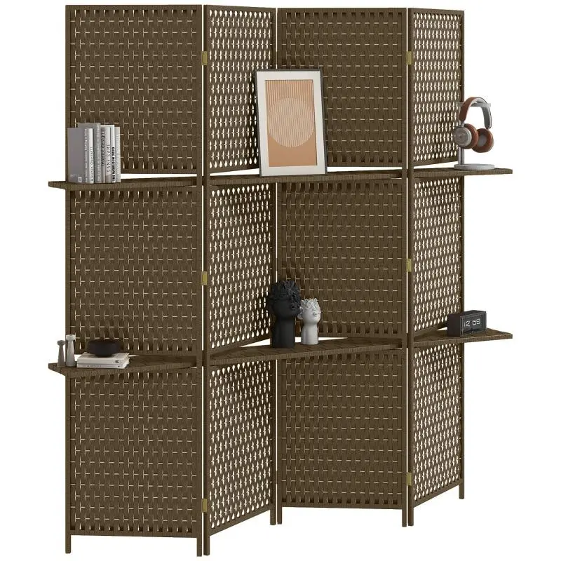Indoor Room Divider Screen with 4 Panels and 2 Shelves