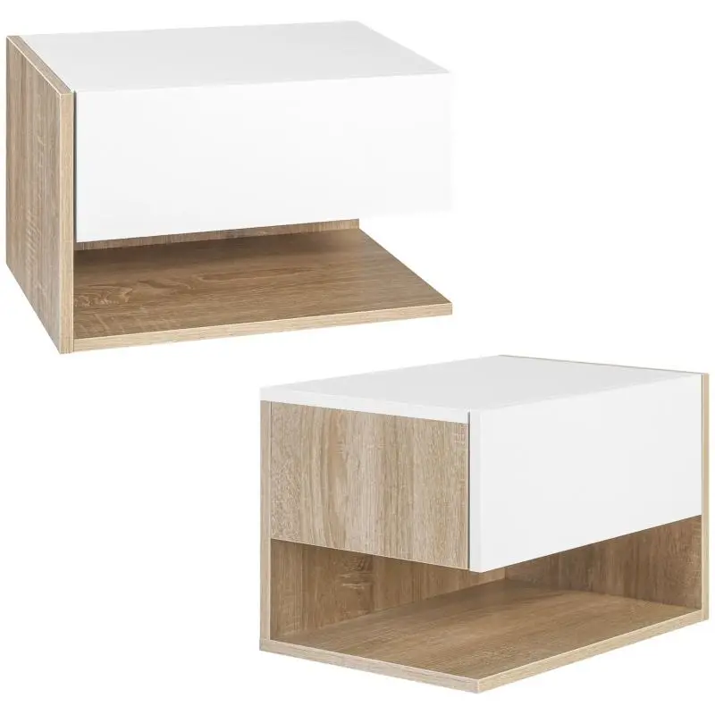 Set of 2 Wall-Mounted Bedside Tables with Drawer and Shelf