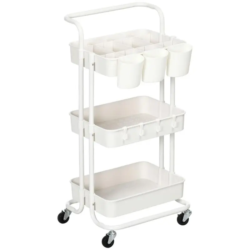 3-Tier Serving Trolley with Hooks and Hanging Boxes
