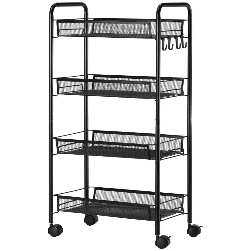 4-Tier Rolling Storage Cart, Black